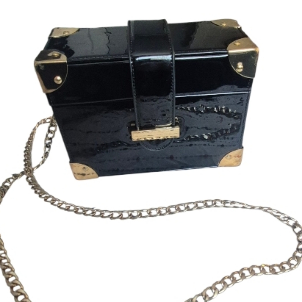 Forever 21 Black Mini Box Crossbody Purse with Gold Accents - Picture 3 of 5